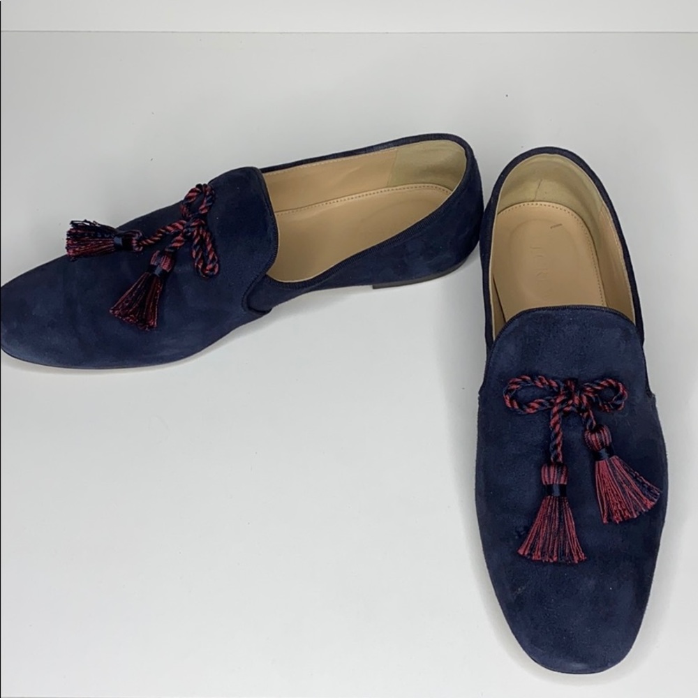 Jcrew smoking slipper in navy suede w/tassel